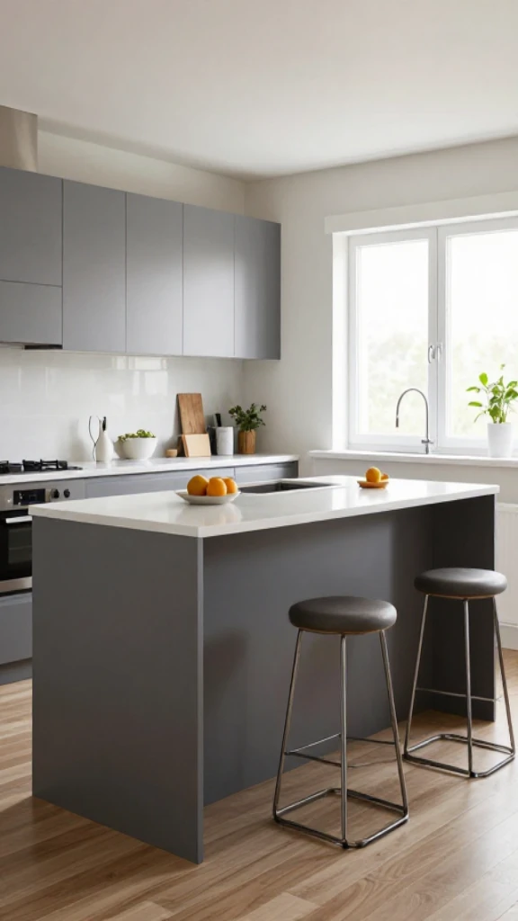 Narrow Kitchen Featuring Slender Island Addition