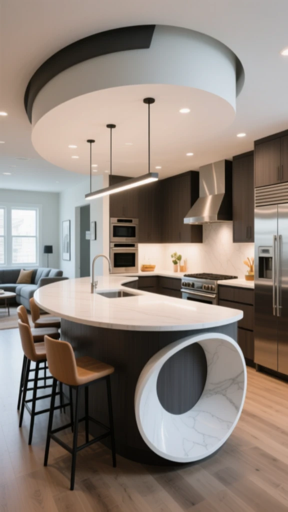 Progressive Kitchen With Sculpted Island Design