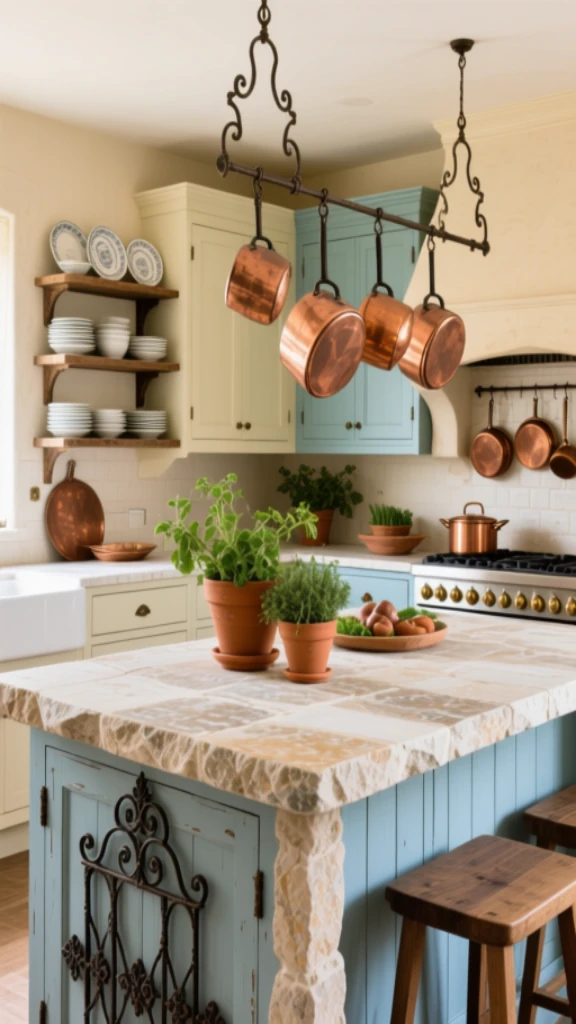 Provincial Kitchen With Limestone Island Feature