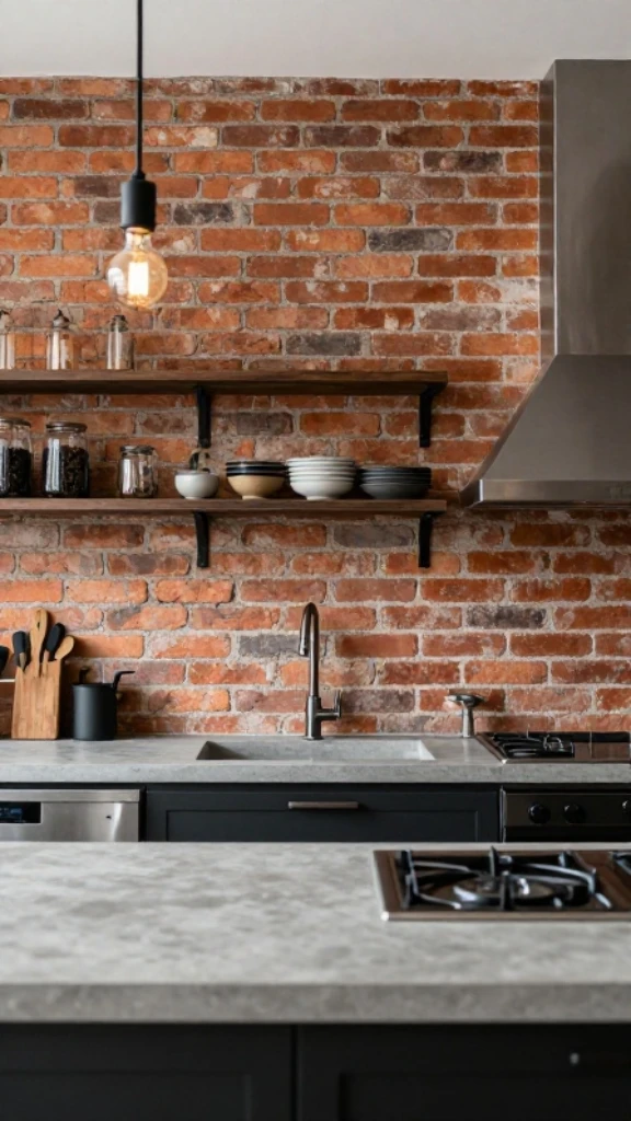 Raw Urban Kitchen with Brick Feature Wall