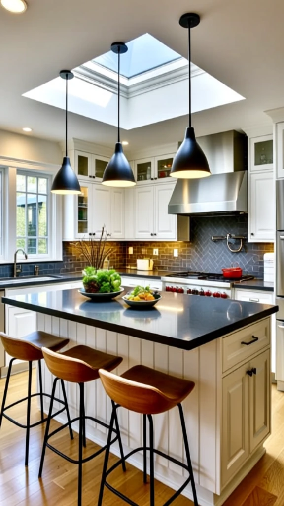 Sun-Drenched Kitchen With Skylight Island Area