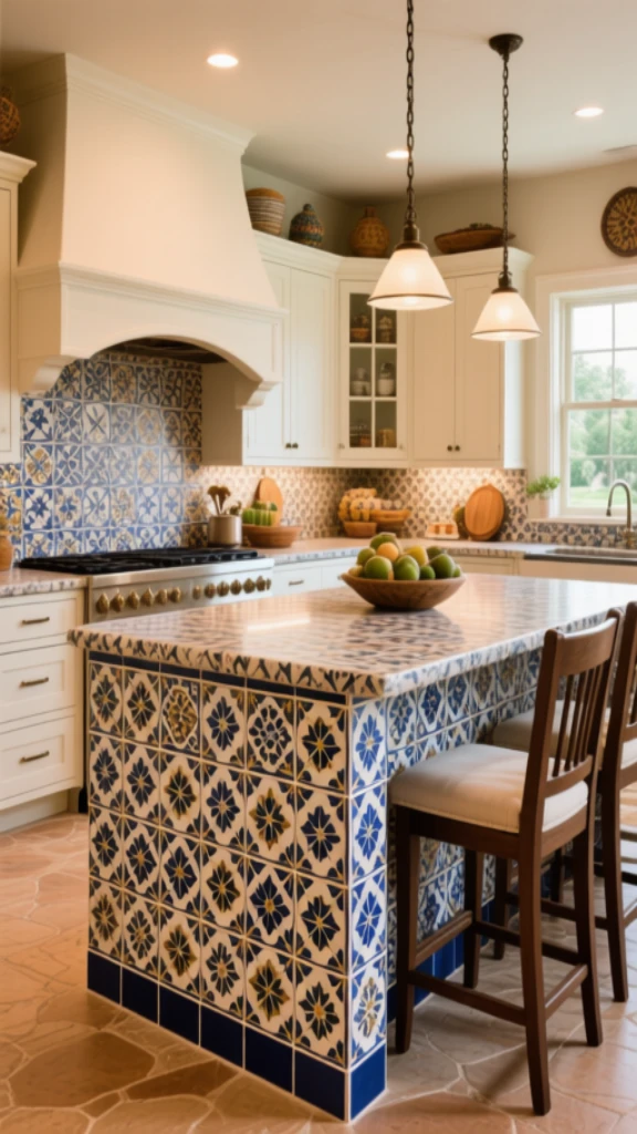 Textured Tile-Covered Island Statement Piece