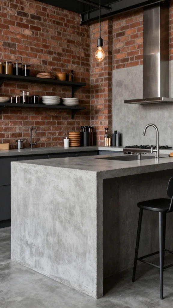 Urban Loft Kitchen Featuring Cement-Look Island