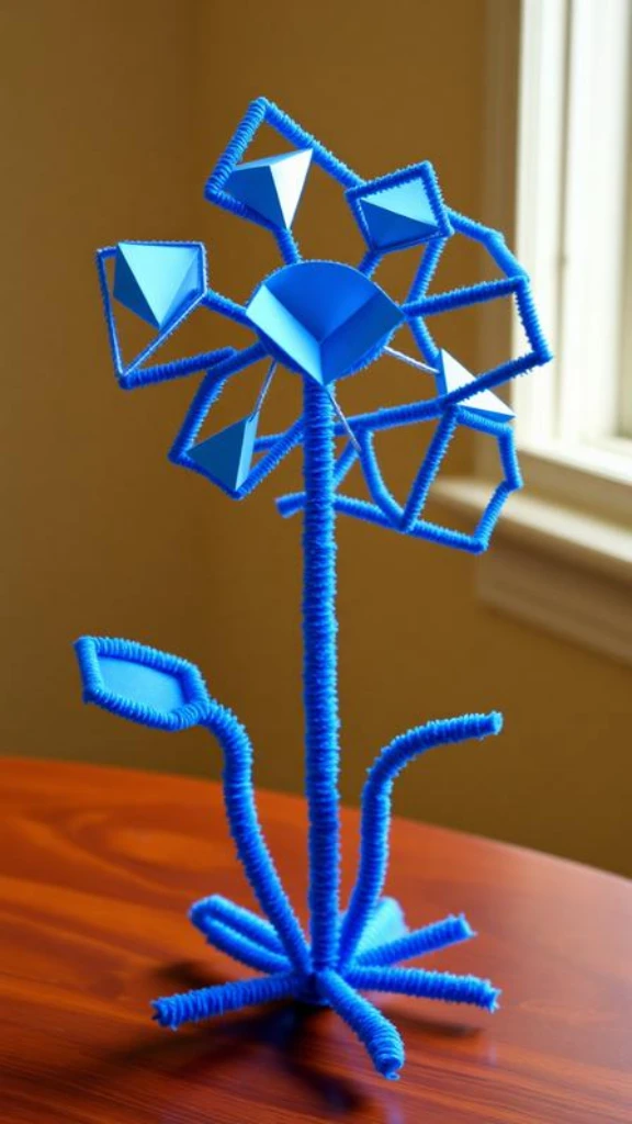 Geometric Modern Blue Flower Sculpture